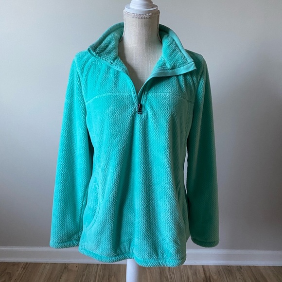 Talbots Fuzzy Quarter Zip Jacket Blue Green